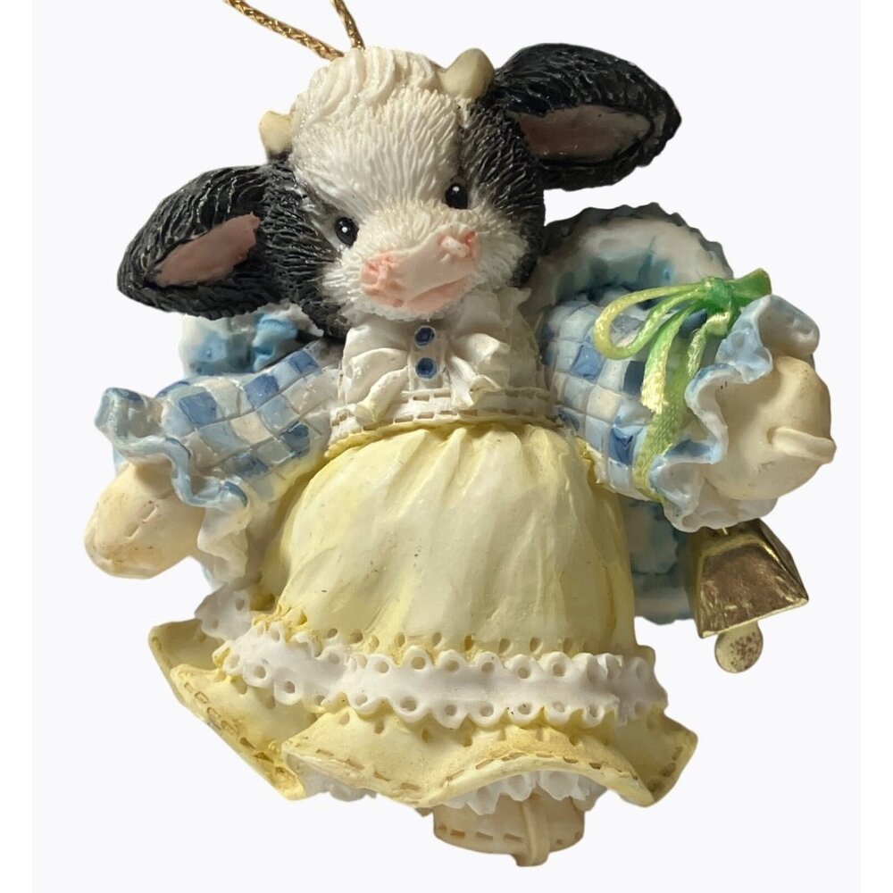 Mary's Moo Moos Cow Figurine Angel With Bell Hanging Ornament 651613 Vtg 1994